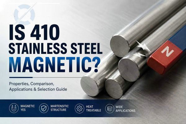 Is 410 stainless steel magnetic? Magnet test on SS410 martensitic stainless steel showing strong magnetic attraction compared with 304 stainless steel